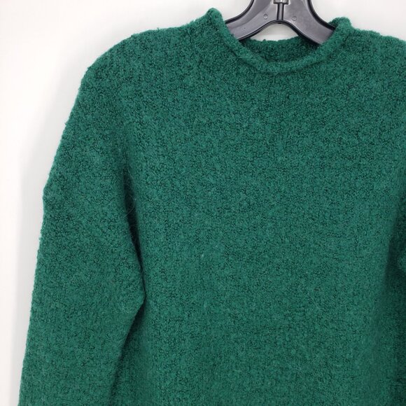 J. Crew Rolled Mock Neck Boucle Knit Sweater M Wool Alpaca Blend Emerald Green - Picture 4 of 7